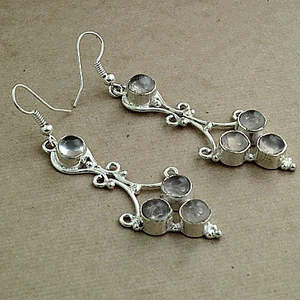 Boucles d'oreilles pendantes géométriques en argent 925 pour femmes avec cristaux et strass, bijoux de mariage classiques - Product Image 2