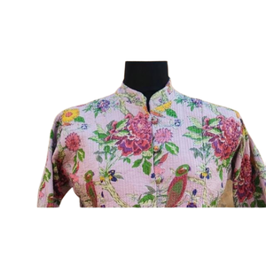 แจ็กเก็ตผ้านวมยาวผ้าฝ้ายพิมพ์ลายนก100% ฤดูใบไม้ร่วงผ้าคอตตอนลายนกแบบกลับด้านได้ - Product Image 2