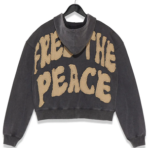 Customize Logo Embroidery Distressed Patch Hoodie 100% Cotton Cropped Raw Hem Streetwear for Men Plain Dyed for Winter - Product Image 6