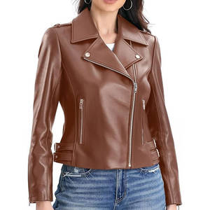 Chaqueta de Cuero para Mujer con Cuello Camisero en Diferentes Tallas, Tinte Liso, Ajuste Cómodo - Product Image 1
