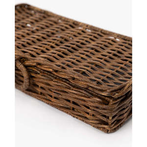 Elegante cesta de mimbre tejida en marrón oscuro, caja de almacenamiento de diseño elegante, caja de mimbre Rectangular con tapa - Product Image 3