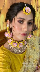 Juego de joyas florales Gotta Patti naranja y rosa para Haldi Mehandi Babyshower Flower Jewelry para Mehndi Haldi Outfit lote al por mayor - Product Image 5