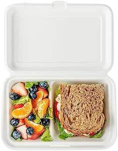 Boîte à salade jetable biodégradable écologique à deux compartiments couvercle de récipient d'emballage de pulpe de canne à sucre cafétérias Section plateau de repas - Product Image 1