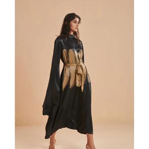 Vestido largo de mujer con manga corta, estampado tie-dye degradado, cinturón, elegante, casual, para fiesta, cintura natural - Product Image 2