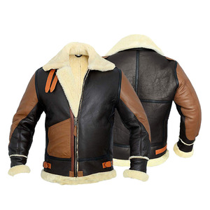 Chaqueta de piloto clásico para hombre con cremallera auténtica en relieve para invierno, chaqueta de piel de talla grande, chaqueta de cuero de piel de oveja, fábrica - Product Image 3
