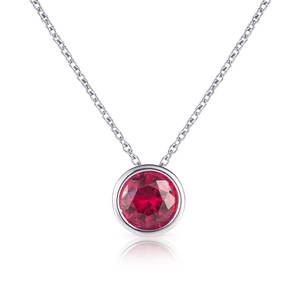 925 Sterling Silver Red Solitaire Pendant Necklace For Women Single Stone Bezel Round Silver Pendant With Ruby Cubic Zirconia - Product Image 3
