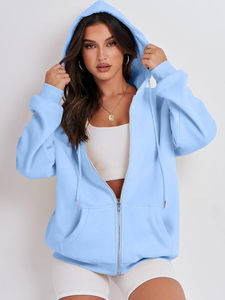 เสื้อแจ็กเก็ตขนแกะโอเวอร์ไซส์แขนยาวมีฮู้ดซิปมีกระเป๋าเสื้อกันหนาวแฟชั่นสำหรับผู้หญิงทำจากผ้าฝ้าย100% 2025ฤดูใบไม้ร่วงฤดูหนาว - Product Image 2