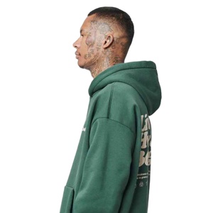Sudadera con capucha de lana verde oscuro para hombre con estampado de pecho mínimo estilo de calle Sudadera con capucha informal de invierno para hombre - Product Image 4