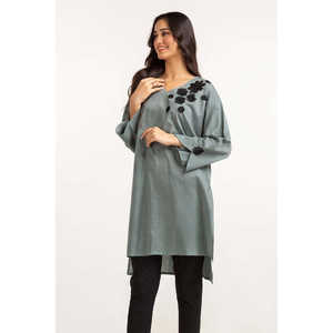 เสื้อเชิ้ตผ้าฝ้ายย้อมสีเขียวปักลายดอกไม้สำหรับผู้หญิง ฟรีไซส์ พิมพ์ลายดอกไม้ ผ้าป๊อปลิน ผ้าไหม ไซส์ XL 3XL 4XL แต่งลูกไม้ สำหรับใส่ทำงาน - Product Image 3