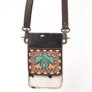 Best Seller Western Cowhide Fur <b>Leather</b> <b>Phone</b> <b>Bag</b> Cowgirl Style Tooled <b>Bag</b> Cowhide Fur <b>Leather</b> Sling <b>Bag</b> at Wholesale Price - Product Image 2