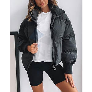 Vêtement d'hiver, veste matelassée courte surdimensionnée pour femme, manteau matelassé d'hiver, vêtement d'extérieur tendance et chaud, noir - Product Image 6