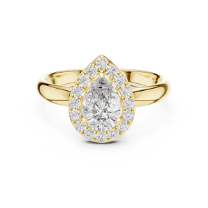 Bague de fiançailles en moissanite taille poire avec halo, en alliage d'or jaune 14K, bague de mariage pour fête, vente en gros d'usine, bijoux fins - Product Image 1