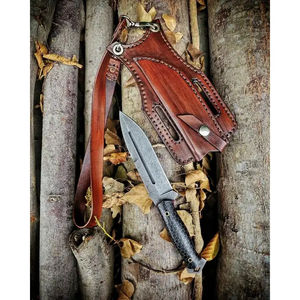 มีดสกินเนอร์เหล็กดามัสกัสทำมือแบบกำหนดเองของ Burraq ขนาด 9 นิ้ว ใบมีดไม่สามารถปรับได้ ด้ามเรซิ่น ปลอกหนัง คุณภาพเยี่ยม - Product Image 2