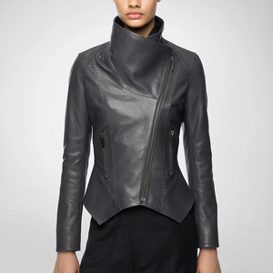 แจ็กเก็ตหนังวัวแท้สำหรับผู้หญิงสไตล์สตรีทหนังวัวแท้คอตตอนครอปแบบมีซิปดีไซน์ทนทานปรับแต่งได้สำหรับฤดูหนาว - Product Image 2