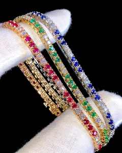 Bracelet tennis personnalisable en argent 925 plaqué rhodium avec pierres de couleur en moissanite VVS taille brillant 3 mm, unisexe, pour mariage - Product Image 1