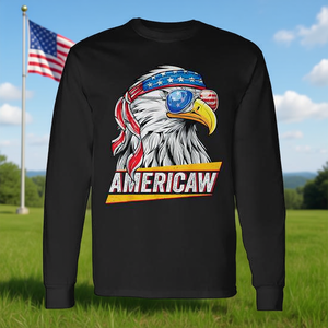T-Shirt a Maniche Lunghe con Aquila Calva e Bandiera Americana, Maglietta Patriottica USA in Promozione - Product Image 3