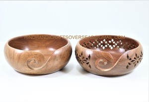 Cuenco de almacenamiento de hilo de madera hecho a mano para tejedores Cuenco de madera de almacenamiento de hilo ecológico hecho a mano por fabricante indio - Product Image 2