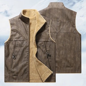 Gilet en cuir pour homme, automne-hiver, épais, polaire, chaud, col montant, sans manches, fermeture éclair, décontracté, polyvalent, veste pour homme - Product Image 1