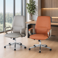Chaise de bureau pivotante à dossier haut 502 102 cm en cuir PU, base chromée 5 étoiles, accoudoirs à boucles bicolores, réglable en hauteur, gris orange