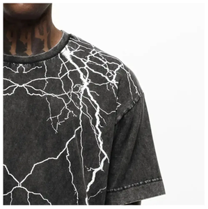 เสื้อยืดผ้าฝ้ายสำหรับผู้ชายเสื้อแนวสตรีทเสื้อฮิปฮอปหิน100% สไตล์วินเทจปรับแต่งโลโก้ได้ - Product Image 4