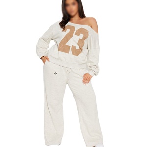 Survêtement oversize pour femme à épaules dénudées, 100 % coton molletonné avec 23 motifs, style streetwear décontracté, fabrication OEM ODM sous marque privée - Product Image 1