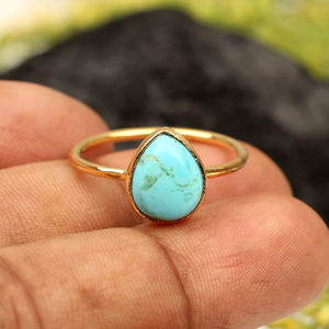 แหวนสไตล์ลูกแพร์สีเงินสเตอร์ลิง18K ประดับอัญมณีสีเทอร์ควอยส์ Arizona ขนาด7x10มม. สำหรับผู้หญิงสำหรับปาร์ตี้ - Product Image 2