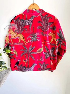 <b>pink</b> Color Cotton Velvet <b>Fabric</b> Jacket Winter Wear Coat Luxury Coat Printed Jackets Collared Neck Wear in All Seasons - Product Image 3