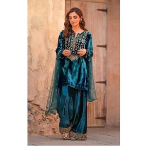 Ensemble Kurti Palazzo long style traditionnel moderne avec dupatta, pantalon en Georgette pour mariage et fête, vente à l'exportation - Product Image 1