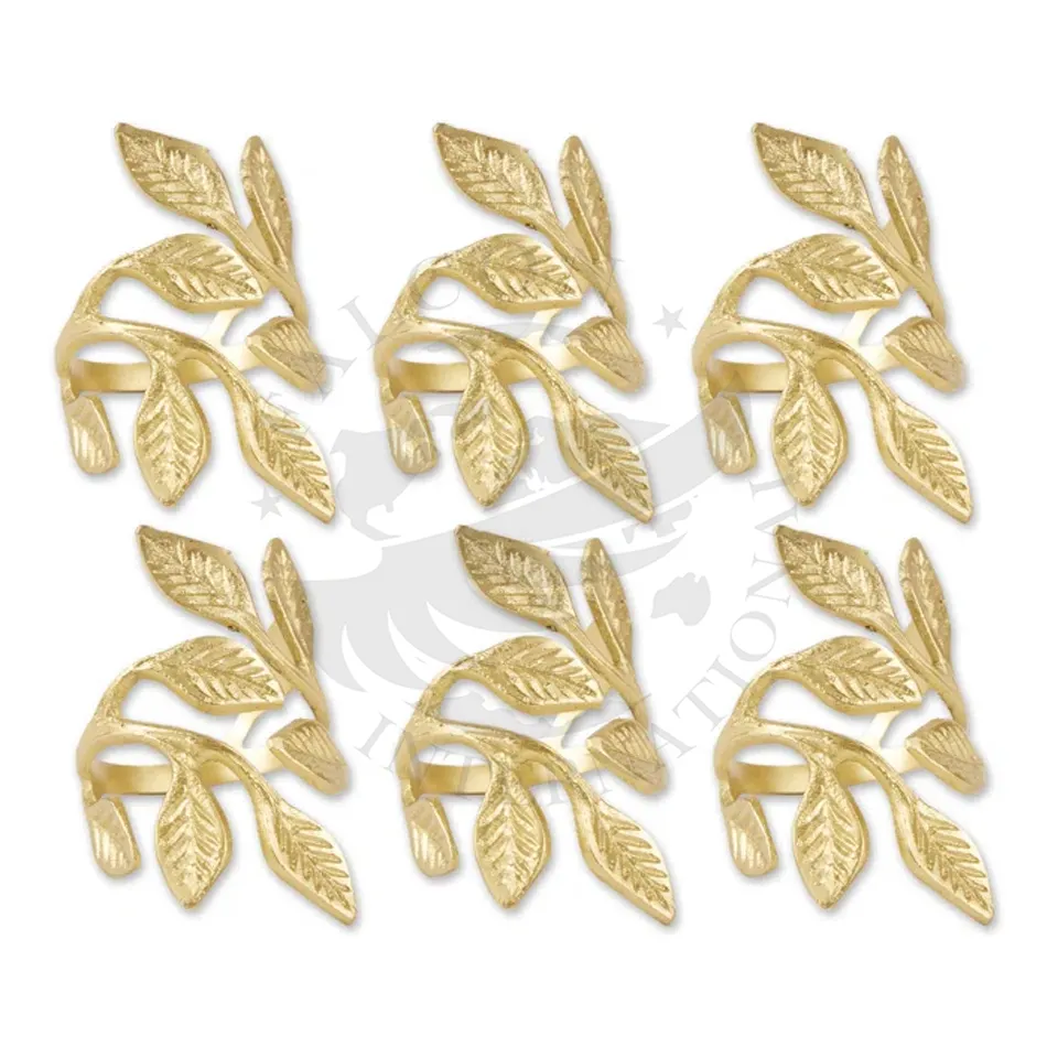 Good Quality luxury Indian Supply leaf shape gold Vine Napkin Ring (Set of 6) For Thanksgiving Halloween Parties tablecloths Use