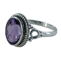 Bagues artisanales pour femmes en argent sterling 925 avec améthyste ovale naturelle, sertissage clos tendance, tailles US 4-13, cadeau idéal