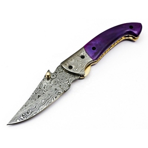 Capas de acero de Damasco multifuncional portátil, cuchillo plegable para exteriores, mango de madera personalizable, botón pulsador, grado, nuevo OEM DIY - Product Image 3