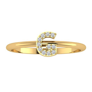 Sólido 14K oro amarillo G inicial anillo Pave diamante joyería hecha a mano A a Z minimalista letras anillo oro diamante joyería G anillo - Product Image 1