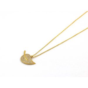 สร้อยคอโซ่เพชรแท้รูปใบไม้สีทองสีเหลืองทึบ14K สำหรับผู้หญิงเครื่องประดับแฮนด์เมด - Product Image 5