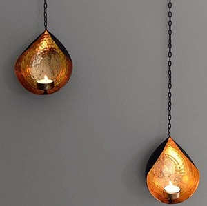 <b>Brass</b> Gold Metal T-Light Holder Sets Of-2 for Living Rooms Modern Handmade Home Decorations Candle Light Dinner - Product Image 1