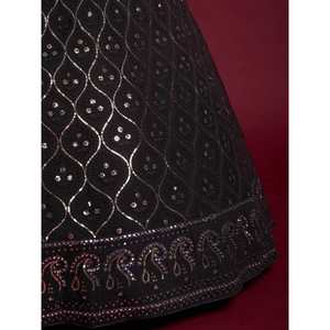 Lehenga Choli Negro de Georgette con Bordado de Hilo y Gota Patti, Conjunto de Boda para Mujer, Listo para Usar - Product Image 5