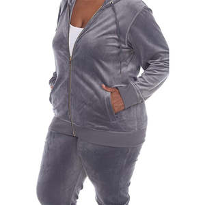 New Style Ladies <b>Velour</b> Zip up Hoodie Long Sleeve <b>Tracksuit</b> High Quality Suit With Custom Logp - Product Image 4
