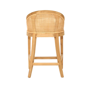 Silla de Bar de Comedor Moderna Europea de Madera de Teca Maciza y Ratán, Asiento Tapizado, Muebles Ecológicos para el Hogar, para Isla de Cocina, Cafetería - Product Image 4