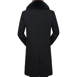Gabardina larga ajustada a la moda para hombre con cuello de piel, abrigo de invierno transpirable, prendas de vestir exteriores de invierno para hombre - Product Image 3