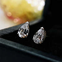 Pera 5*8 simular moissanita piedras preciosas pendientes oro blanco 100% 925 pendientes de plata esterlina joyería fina al por mayor