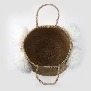 <b>White</b> Fluff Natural Belly <b>Baskets</b> ,Seageass <b>Baskets</b> With Handles Handmade Home Decor Storage <b>Basket</b> Flower Design - Product Image 3