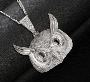 Moissanite Full Diamond Iced Out Pendentif Hibou Collier Chouette en Argent Sterling Médaillon Bijoux Gothiques Cadeau Lui Ses Yeux Noirs - Product Image 3