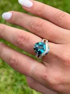 Anillo Art Deco de diamante de Topacio Azul Vintage, anillo de cóctel chapado en oro amarillo de 18 quilates para mujer, aleación de joyería de moda certificada IGI - Product Image 5