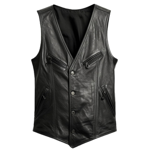 Chaleco de Motocicleta de Cuero Genuino Negro para Hombre, Cierre de Cremallera sin Cuello, Reversible, Impermeable, Transpirable, Ropa Exterior Formal - Product Image 1