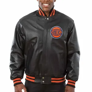 Individuelle High Street Jacken Großhandel hochwertige NY Knicks Varsity schwarze Lederjacken für Herren echte Lederjacken
