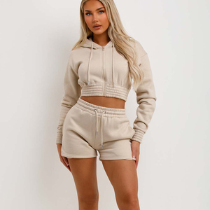 Conjunto de chándal de 2 piezas con capucha y pantalones cortos con cremallera para mujer, conjunto de chándal con capucha y chándal corto para mujer, conjunto de 2 piezas para mujer - Product Image 1