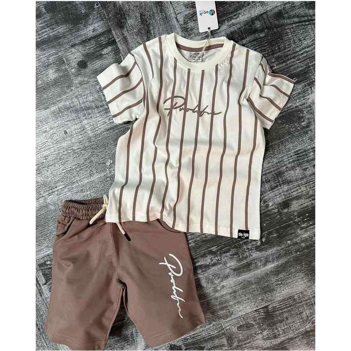 STRIPED POCKET SHORTS SUIT BROWN