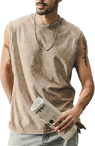 2025 nueva tendencia camisetas sin mangas desgastadas lavadas con ácido para hombres camisetas sin mangas vintage de hombro caído de gran tamaño de algodón en blanco liso para hombres - Product Image 4