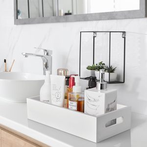 Panier à papier toilette en bois d'acacia avec poignée pour organiser le panier de salle de bain blanc à l'arrière des toilettes Organisateur de rangement pour la salle de bain - Product Image 6