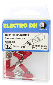 Scatola da 10 terminali femmina isolati rossi da 0,5 a 1,5 mm 6,35 mm. . (Electro DH 10.916/6.3/R/BOX) - Product Image 2