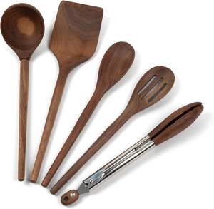 High Quality Eco-Friendly <b>Wooden</b> Kitchen Utensil Set Long Handle Includes Turner Tongs Slotted Spoon <b>Ladle</b> Best Spoons-Bulk - Product Image 5